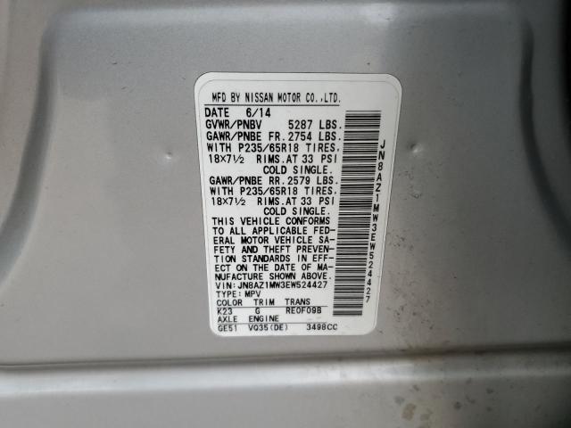 JN8AZ1MW3EW524427 - 2014 NISSAN MURANO S SILVER photo 12