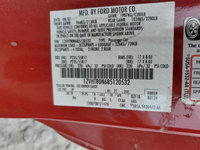 1ZVHT80N685120532 - 2008 FORD MUSTANG RED photo 12