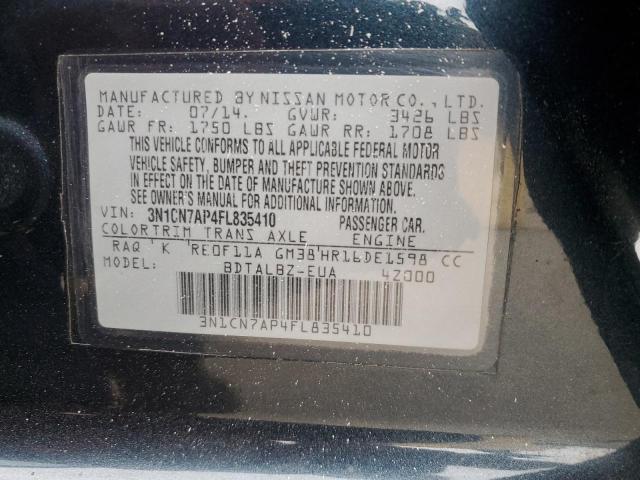 3N1CN7AP4FL835410 - 2015 NISSAN VERSA S BLUE photo 12