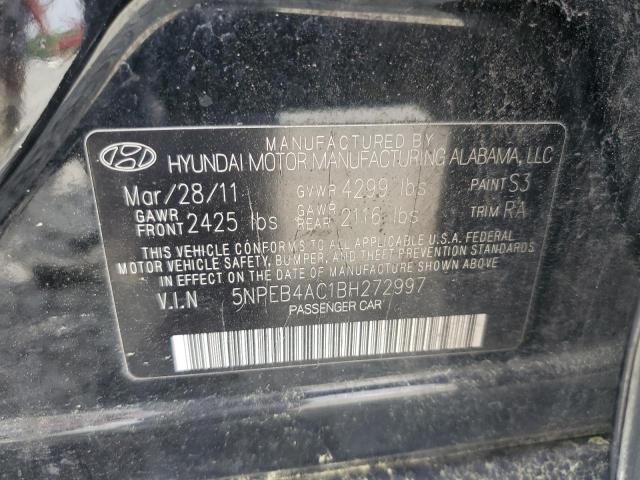 5NPEB4AC1BH272997 - 2011 HYUNDAI SONATA GLS BLACK photo 12