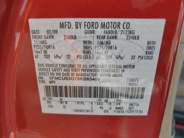 1FMCU93G79KB65409 - 2009 FORD ESCAPE XLT RED photo 12