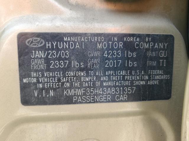 KMHWF35H43A831357 - 2003 HYUNDAI SONATA GLS GOLD photo 13