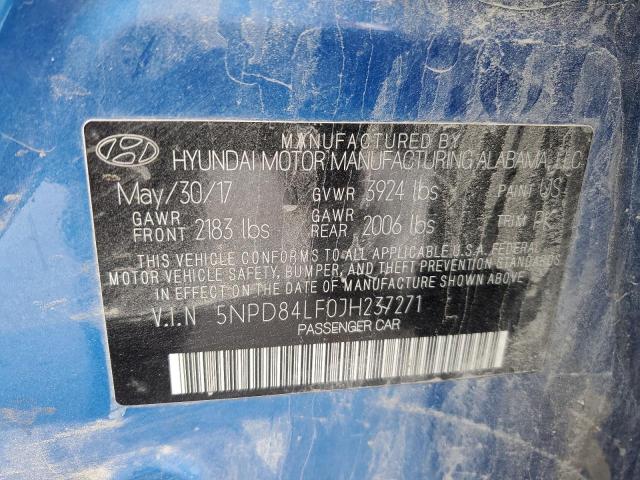 5NPD84LF0JH237271 - 2018 HYUNDAI ELANTRA SEL BLUE photo 12