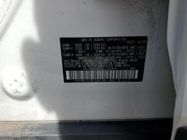 4S4BTGPD4L3182608 - 2020 SUBARU OUTBACK TOURING LDL თეთრი ფოტო 12