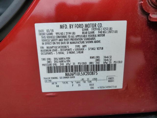 MAJ6P1UL5JC203875 - 2018 FORD ECOSPORT SE RED photo 13