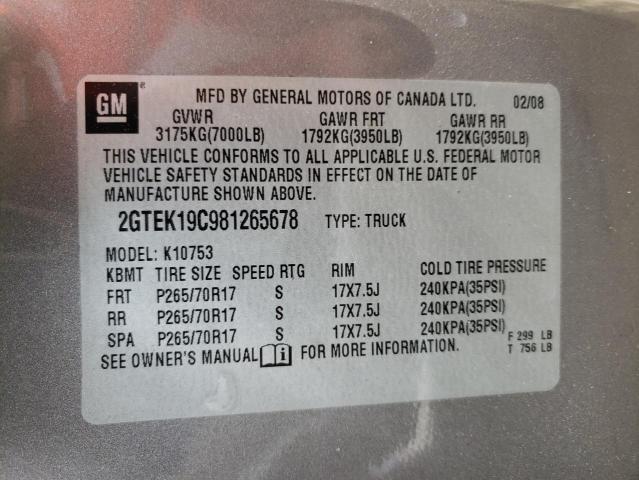 2GTEK19C981265678 - 2008 GMC SIERRA K1500 SILVER photo 12