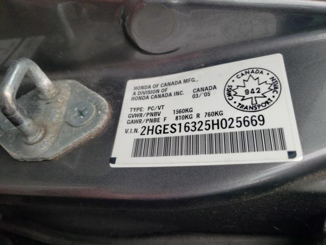 2HGES16325H025669 - 2005 HONDA CIVIC DX VP GRAY photo 13