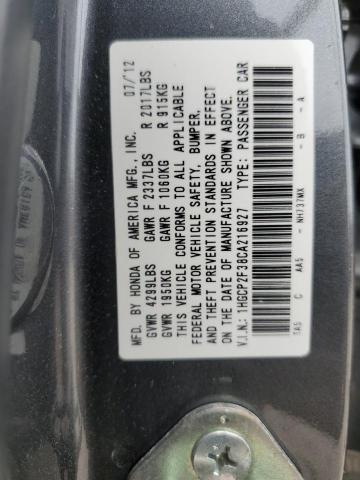 1HGCP2F38CA216927 - 2012 HONDA ACCORD LX GRAY photo 13