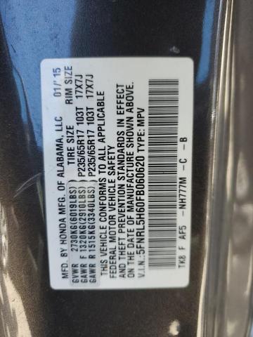 5FNRL5H60FB060620 - 2015 HONDA ODYSSEY EXL GRAY photo 13