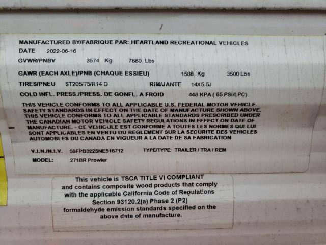 5SFPB3225NE516712 - 2022 HEART LAND PROWLER 双色 照片 10