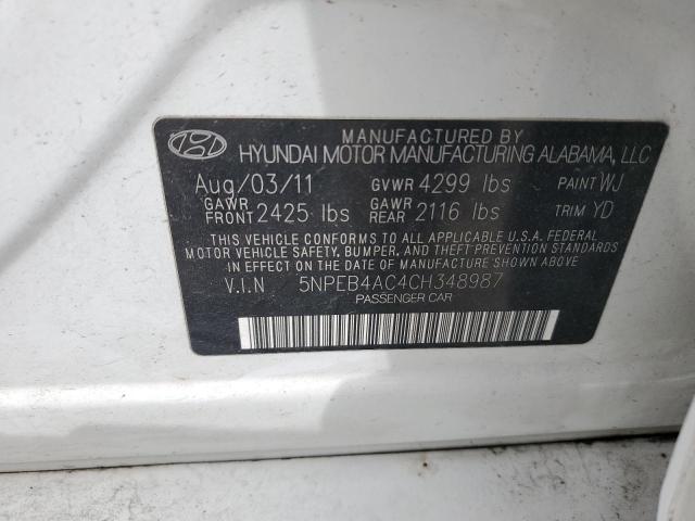 5NPEB4AC4CH348987 - 2012 HYUNDAI SONATA GLS WHITE photo 12