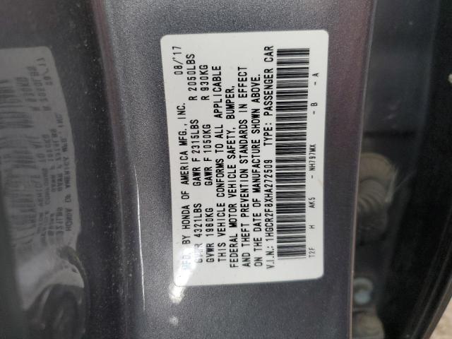 1HGCR2F8XHA272509 - 2017 HONDA ACCORD EXL 灰色 照片 12