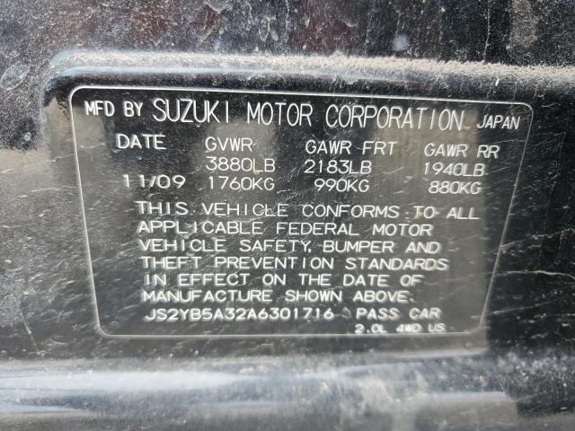 JS2YB5A32A6301716 - 2010 SUZUKI SX4 BLACK photo 12