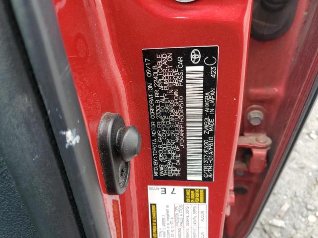 JTDKARFP1H3049510 - 2017 TOYOTA PRIUS PRIM წითელი ფოტო 12