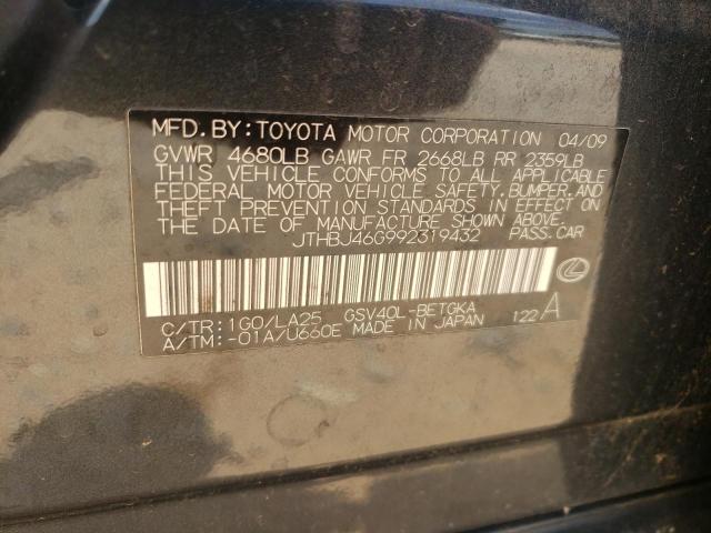 JTHBJ46G992319432 - 2009 LEXUS ES 350 GRAY photo 12