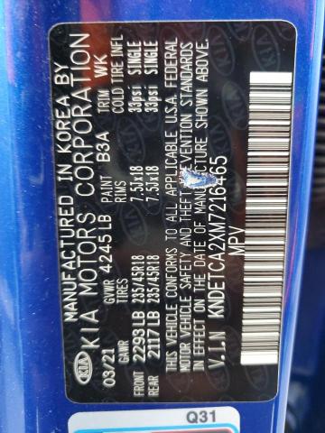 KNDETCA2XM7216465 - 2021 KIA SELTOS SX BLUE photo 12