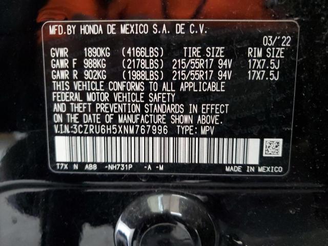 3CZRU6H5XNM767996 - 2022 HONDA HR-V EX BLACK photo 12