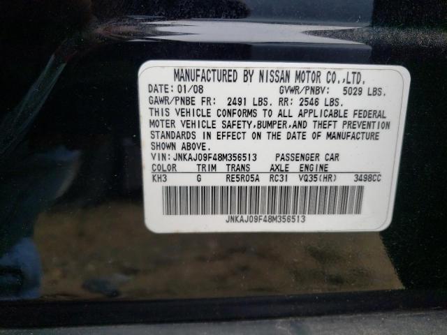 JNKAJ09F48M356513 - 2008 INFINITI EX35 BASE BLACK photo 13