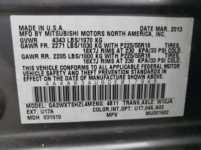 4A4AR3AU6DE017948 - 2013 MITSUBISHI OUTLANDER ES GRAY photo 13