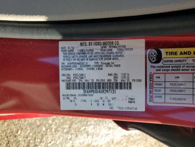 3FAHP0JG4AR297131 - 2010 FORD FUSION SEL RED photo 13