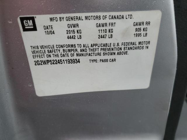 2G2WP522451193934 - 2005 PONTIAC GRAND PRIX 银色 照片 12