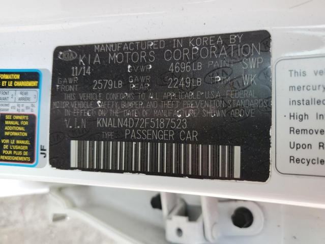 KNALN4D72F5187523 - 2015 KIA CADENZA PREMIUM WHITE photo 13