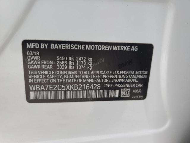WBA7E2C5XKB216428 - 2019 BMW 740 I WHITE photo 12