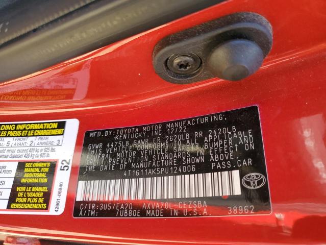 4T1G11AK5PU124006 - 2023 TOYOTA CAMRY SE NIGHT SHADE RED photo 12