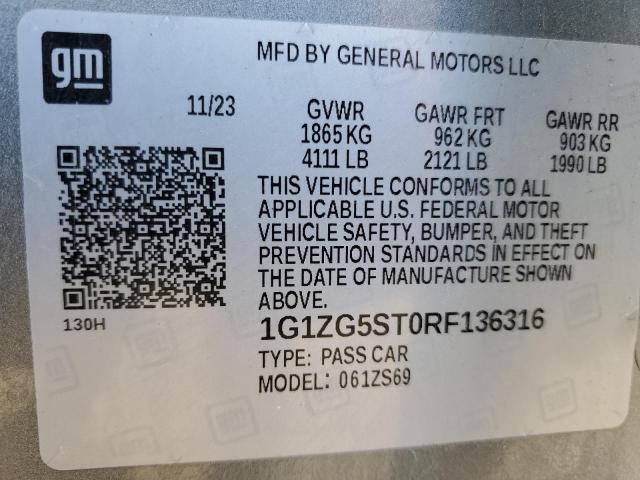 1G1ZG5ST0RF136316 - 2024 CHEVROLET MALIBU RS 银色 照片 12