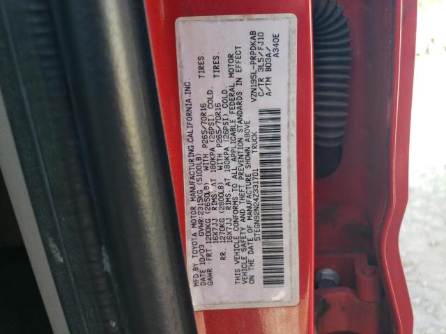 5TEGN92N24Z331701 - 2004 TOYOTA TACOMA DOUBLE CAB PRERUNNER RED photo 12