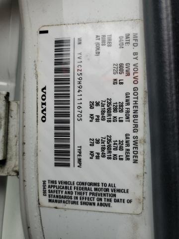 YV1CZ59H941116705 - 2004 VOLVO XC90 WHITE photo 12