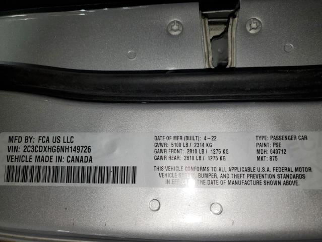 2C3CDXHG6NH149726 - 2022 DODGE CHARGER GT SILVER photo 12