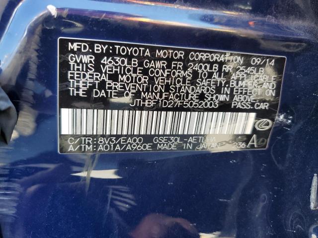 JTHBF1D27F5052003 - 2015 LEXUS IS 250 BLUE photo 12