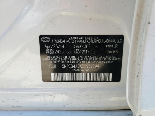 5NPEB4ACXEH939294 - 2014 HYUNDAI SONATA GLS WHITE photo 12