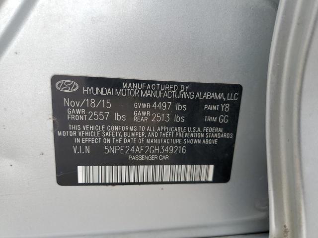 5NPE24AF2GH349216 - 2016 HYUNDAI SONATA SE SILVER photo 12