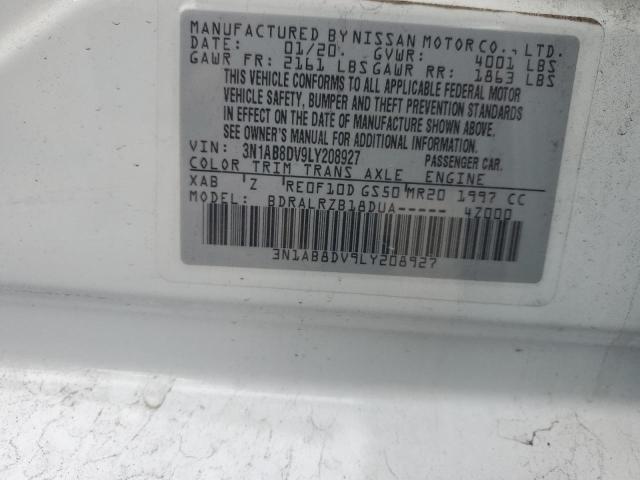 3N1AB8DV9LY208927 - 2020 NISSAN SENTRA SR WHITE photo 12