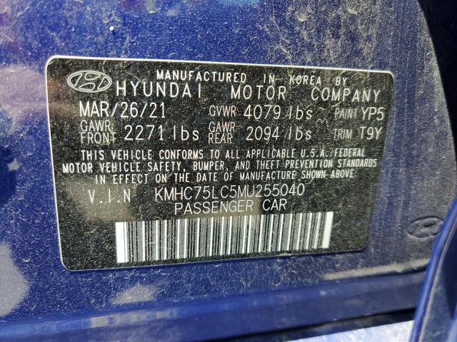 KMHC75LC5MU255040 - 2021 HYUNDAI IONIQ SE BLUE photo 13