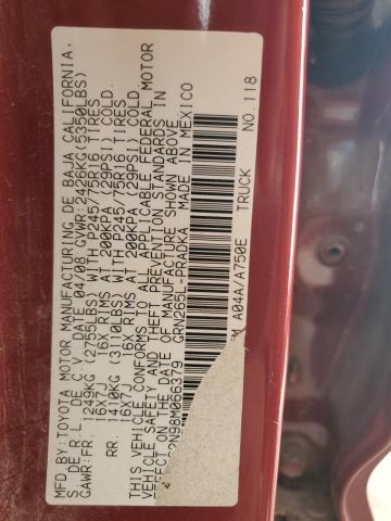 3TMJU62N98M066379 - 2008 TOYOTA TACOMA DOUBLE CAB PRERUNNER MAROON photo 12