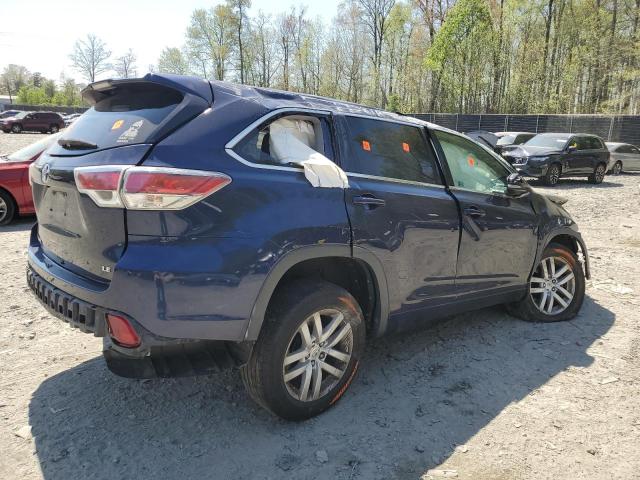 5TDZARFH9ES008947 - 2014 TOYOTA HIGHLANDER LE BLUE photo 3