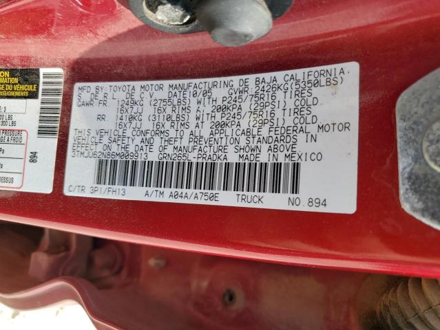 3TMJU62N86M009913 - 2006 TOYOTA TACOMA DOUBLE CAB PRERUNNER RED photo 12