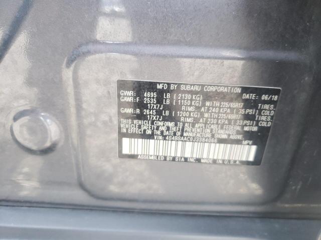 4S4BSAAC0J3384066 - 2018 SUBARU OUTBACK 2.5I GRAY photo 12