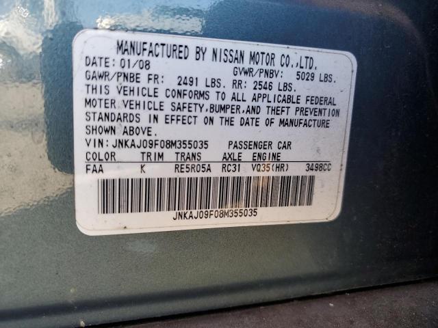 JNKAJ09F08M355035 - 2008 INFINITI EX35 BASE Մոխրագույն լուսանկար 13