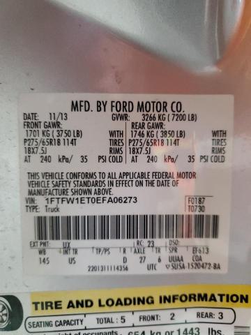 1FTFW1ET0EFA06273 - 2014 FORD F150 SUPERCREW SILVER photo 13