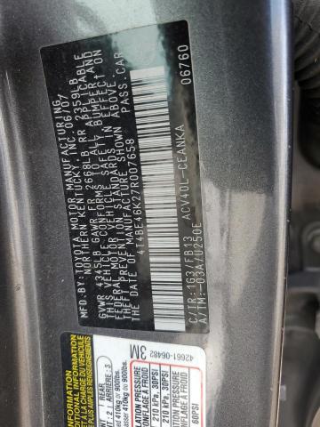 4T4BE46K27R007658 - 2007 TOYOTA CAMRY CE CHARCOAL photo 12