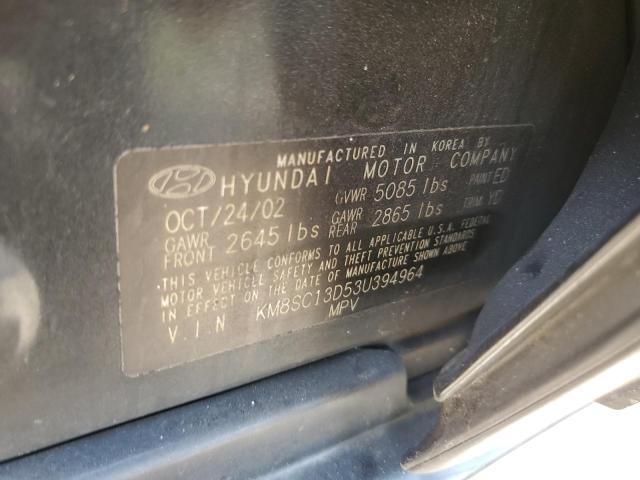 KM8SC13D53U394964 - 2003 HYUNDAI SANTA FE GLS BLACK photo 12