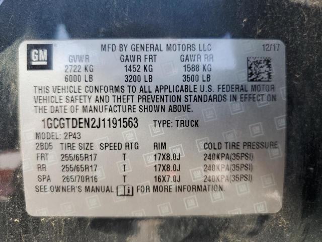 1GCGTDEN2J1191563 - 2018 CHEVROLET COLORADO Z71 GRAY photo 12