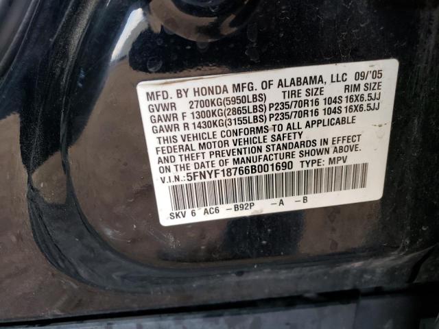 5FNYF18766B001690 - 2006 HONDA PILOT EX BLACK photo 13