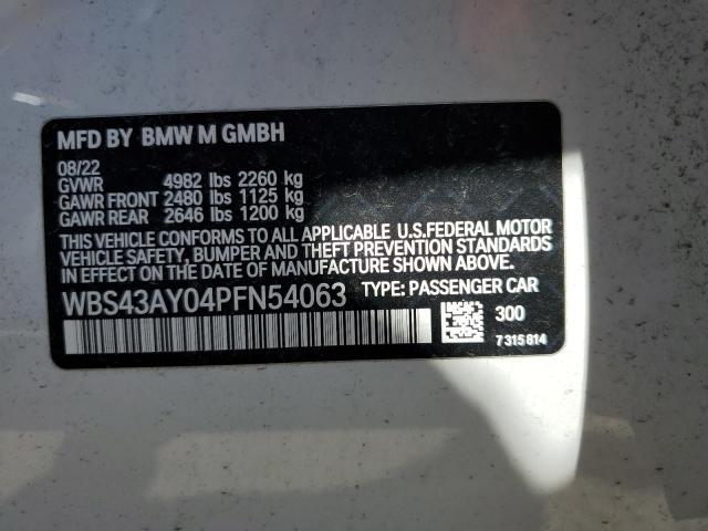 WBS43AY04PFN54063 - 2023 BMW M3 COMPETITION WHITE photo 12