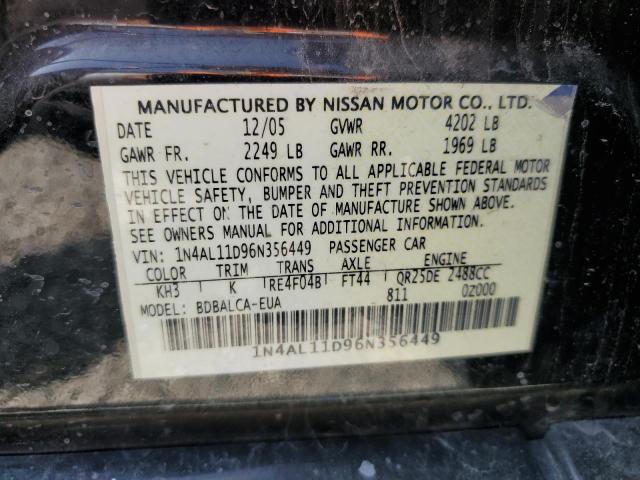 1N4AL11D96N356449 - 2006 NISSAN ALTIMA S BLACK photo 12