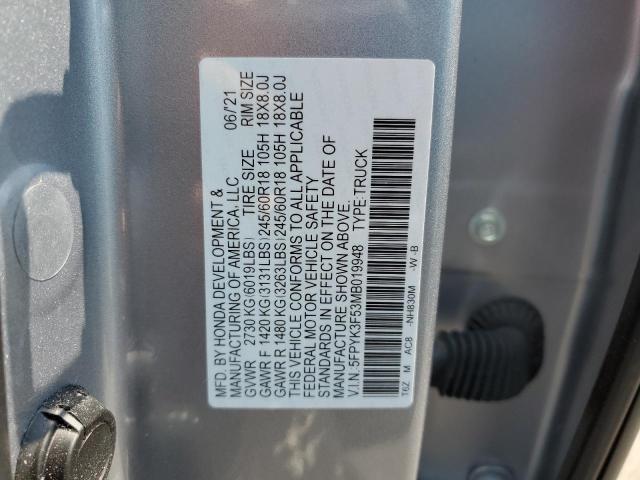 5FPYK3F53MB019948 - 2021 HONDA RIDGELINE RTL WHITE photo 12